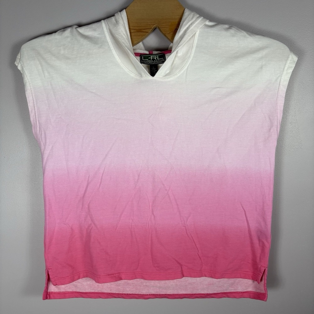 Lauren Ralph Lauren Women's L Pink Ombre Sleeveless Hooded Pullover Sweatshirt